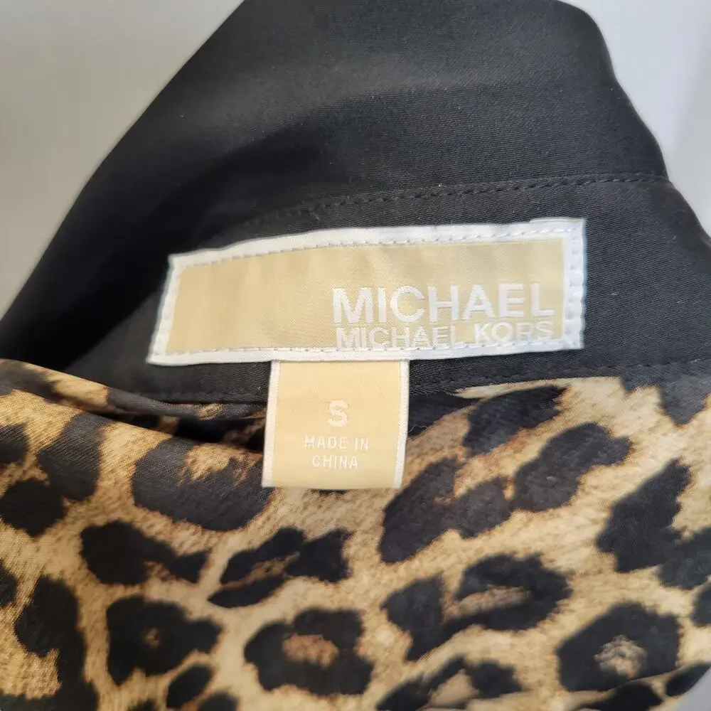 MICHAEL M. Kors Silky Leopard Print Long Sleeve Blouse, S